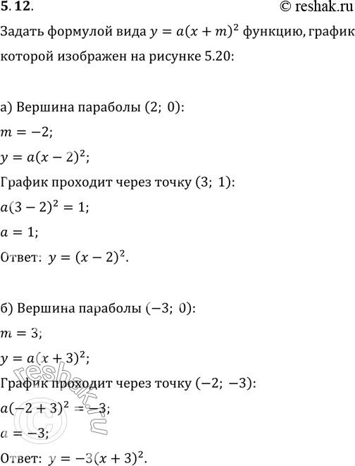 Изображение 5.12. Задайте формулой вида y=a(x+m)^2 функцию, график которой изображён на рисунке...